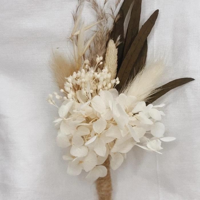 corsage rustic / rustic boutonniere - white hydrangea