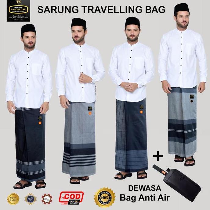 Sarung Sholat Traveling Dewasa Santri Motif Polos Tenun Timbul Doby Berlian Kemasan Pouch Tas Bag Pr