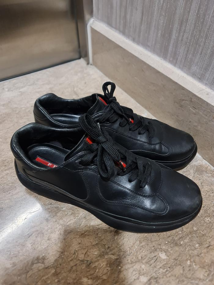 Sepatu Prada Men's Black Calzature Uomo macbeth Black full Leather preloved eks rekondisi mid sole d