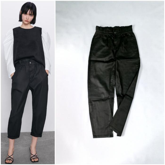 ZARA Coated Baggy Paperbag Waist Trousers