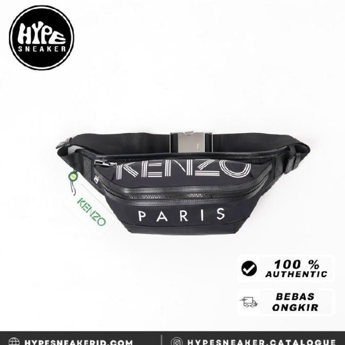 Tas KENZO PARIS TEXT WHITE BLACK WAIST BAG - 36X16X8CM 100% ORIGINAL
