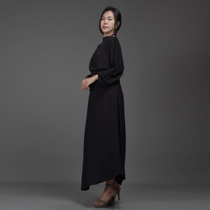 Okechuku HALTERIA Long Dress Hitam Gaun Polos Dress Hijab - HITAM