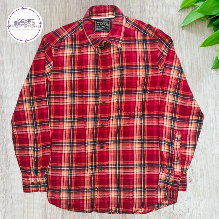 Kemeja Merah maroon Flannel Casual Second Branded Uniqlo Authentic  S - M Rd1