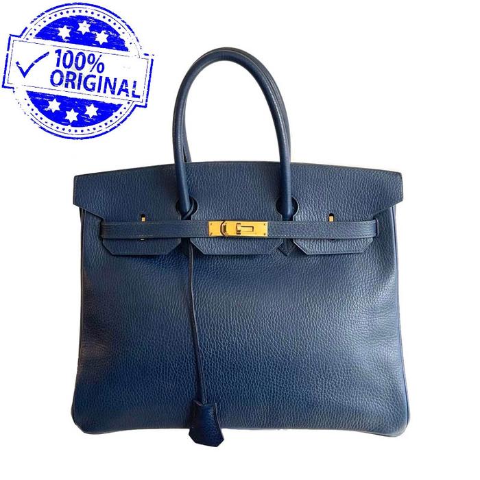 Preloved Hermes Birkin 35 B35 Dark Bleu Blue Ardennes GHW Z circle 1996