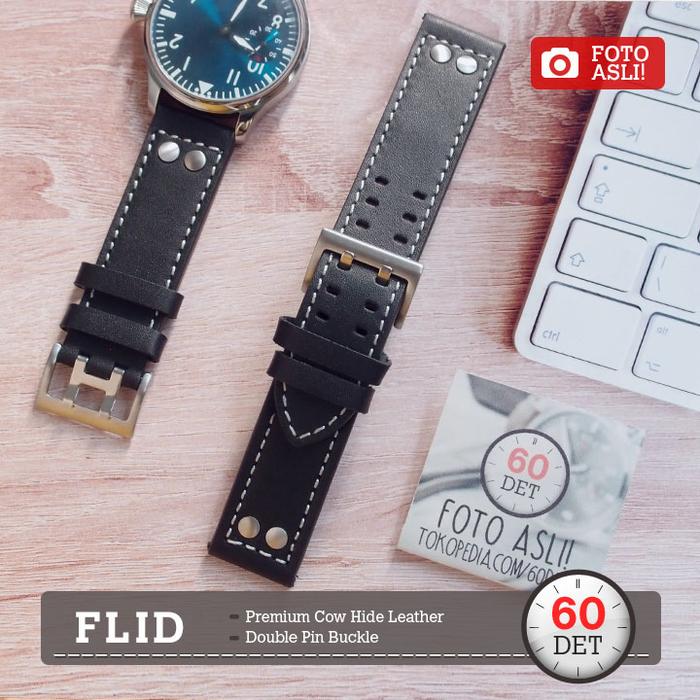 Leather Strap Watch 22mm FLIG Flieger Pilot Tali Kulit Jam Hitam Black