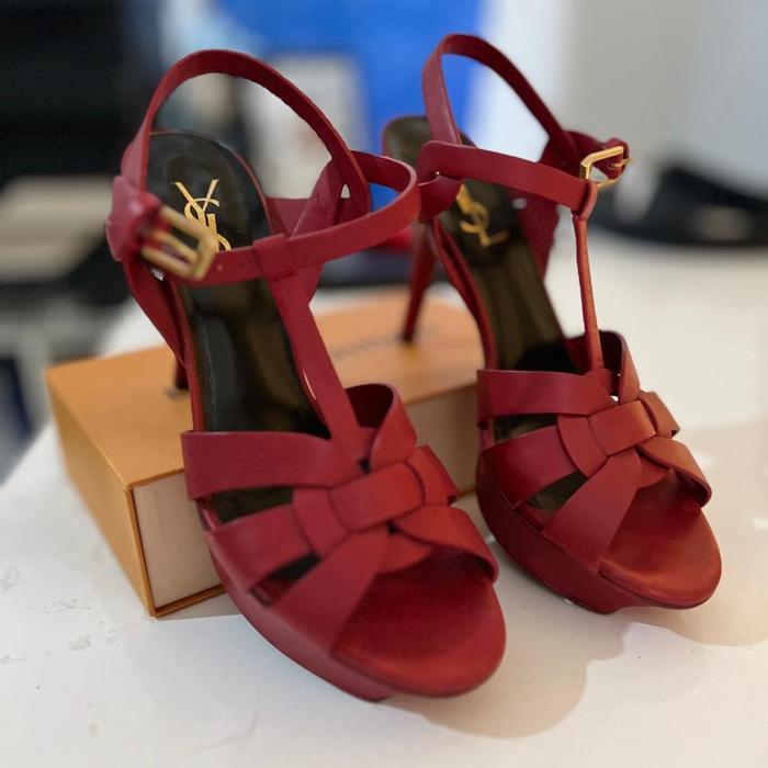 ysl tribute heels red wine