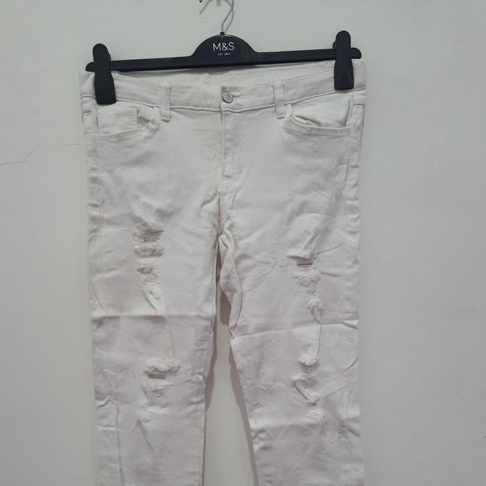 celana jeans second branded import putih sobek kaki rumbai ripped