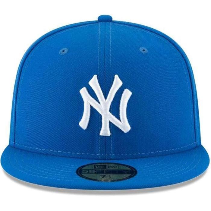 Topi Fit NY New York Yankees Blue White Under Visor Grey Bordir Fitted Build Up Caps