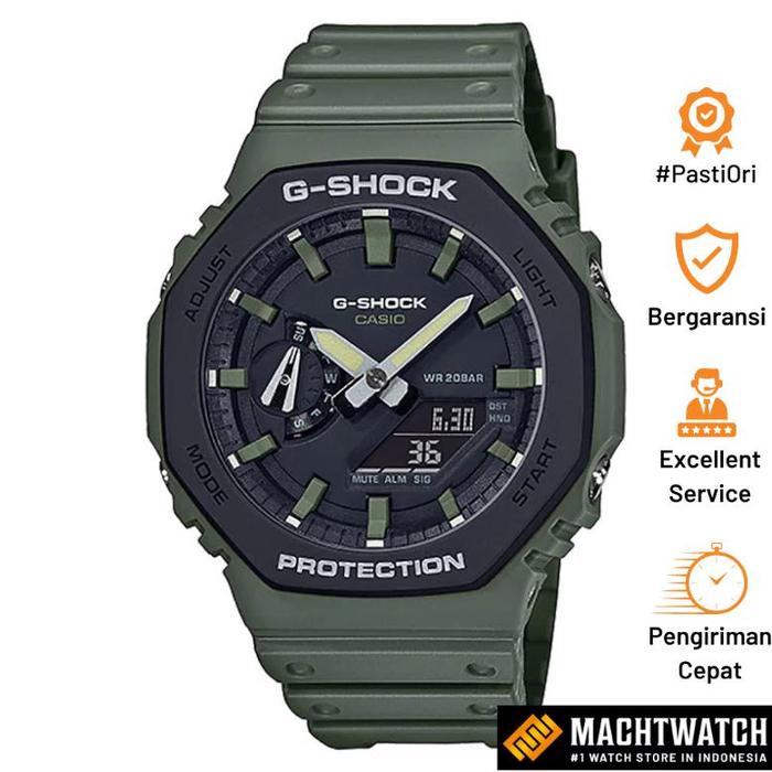 Original Jam Tangan Pria Casio G-Shock GA-2110SU-3ADR Color Series Black Digital Analog Dial Green R