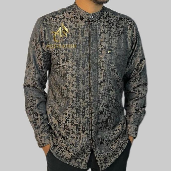 Koko kemko jaguar asshahih motif abstrak Baju Muslim Pria Formal Kerah sanghai lengan Manset saku pa