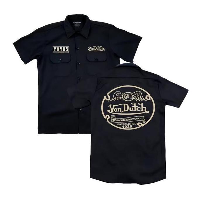 Kemeja Kerja Workshirt Binz clothing von dutch Pria Wanita Hitam Unisex