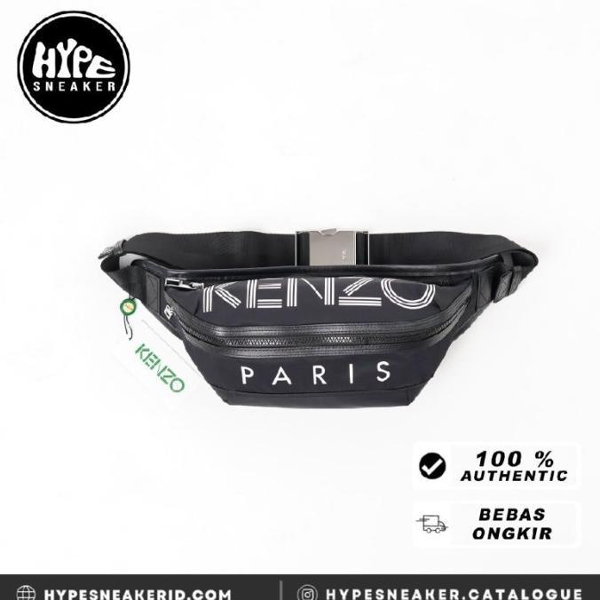 Tas KENZO PARIS TEXT WHITE BLACK WAIST BAG - 36X16X8CM 100% ORIGINAL