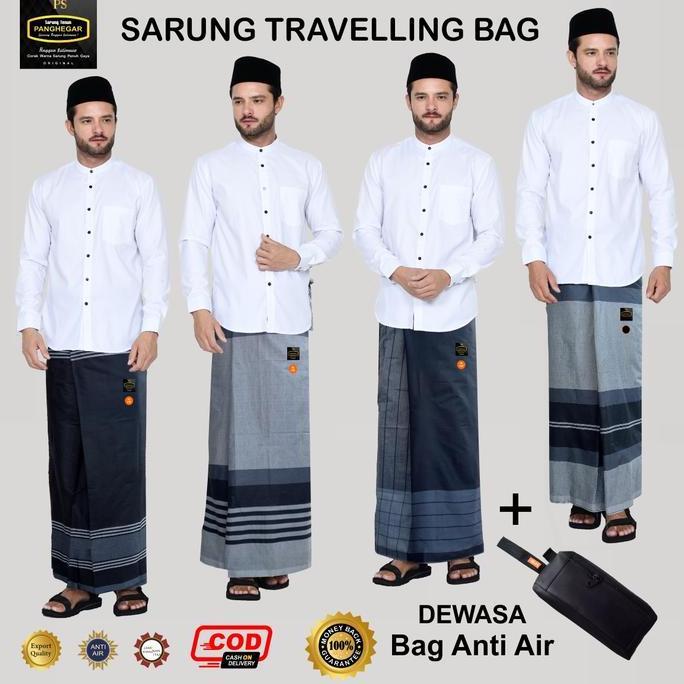 Sarung Sholat Traveling Dewasa Santri Motif Polos Tenun Timbul Doby Berlian Kemasan Pouch Tas Bag Pr