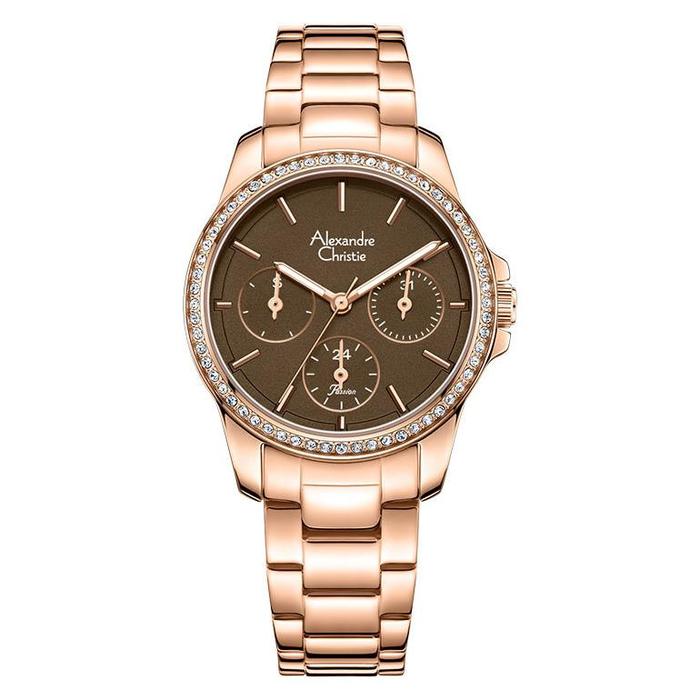 Original Jam Tangan Wanita Alexandre Christie Passion AC 2A97 BF BRGDB Ladies Dark Brown Dial Rose G