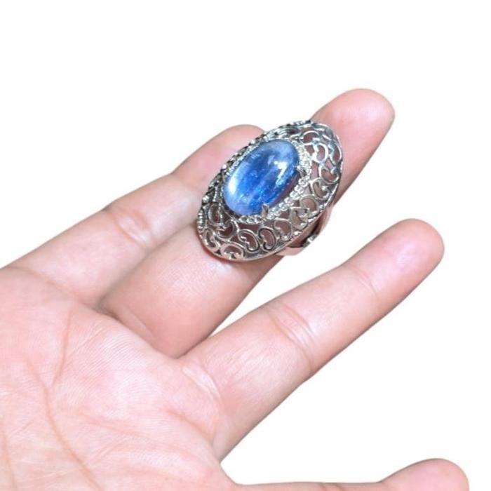 Cincin wanita natural batu mulia permata blue kyanite jumbo || REL6-668 Sale