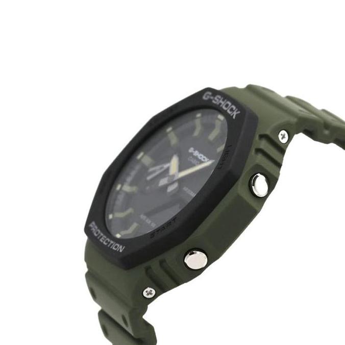 Jam Tangan Pria Casio G-Shock GA-2110SU-3ADR Color Series Black Digital Analog Dial Green Resin Band