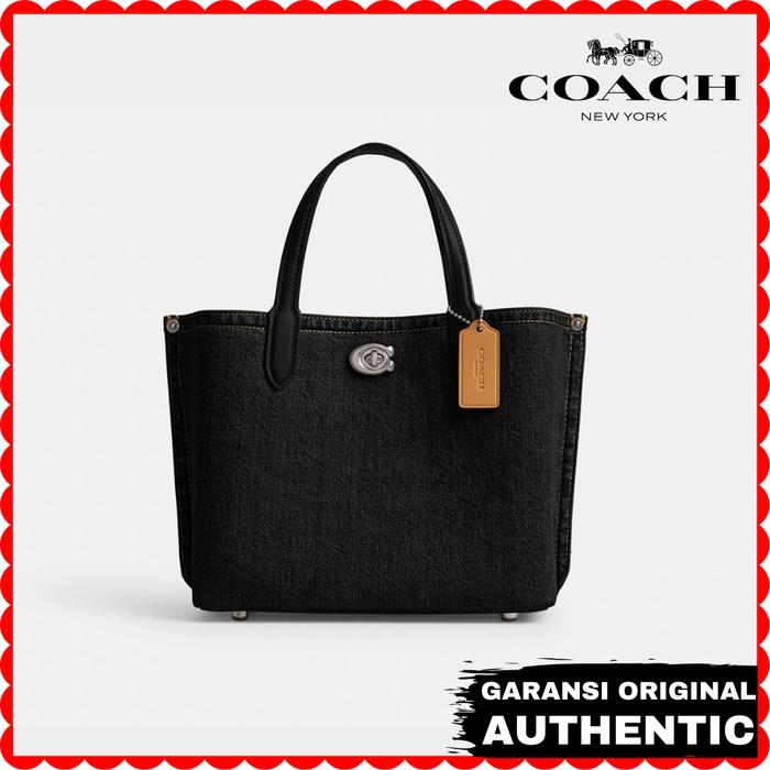 Tas Coach Wanita Willow Tote 24 Denim Hitam Original Store Branded Authentic