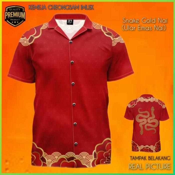 TM01117 Baju Cheongsam Atasan Imlek Pria Kemeja Cina Tradisional Hem Yin Li Laki Laki Qipao Snake Go