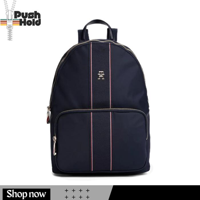 Tommy Hilfiger Backpack Textured Stripe Tas Ransel Wanita Original - Blue