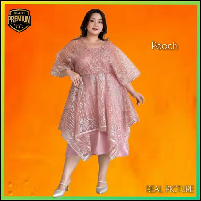 Baju Gaun Pesta Wanita Jennie Jumbo LD 125 Dress Kondangan Peach