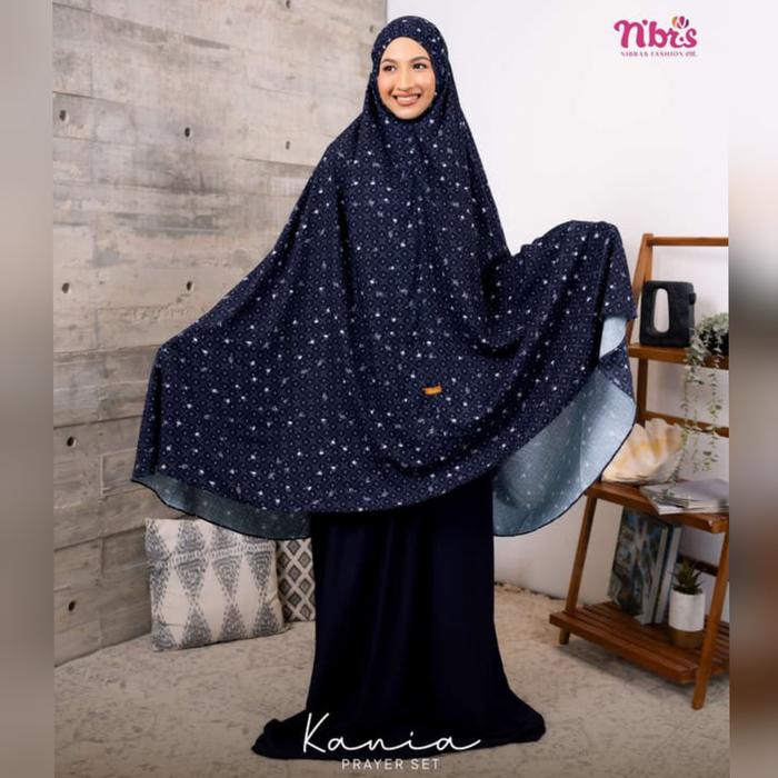 Nibras Mukena Muslimah Dewasa Remaja Kania Prayer Set Navy Biru Dongker Rayon Polos Motif Cantik Ade