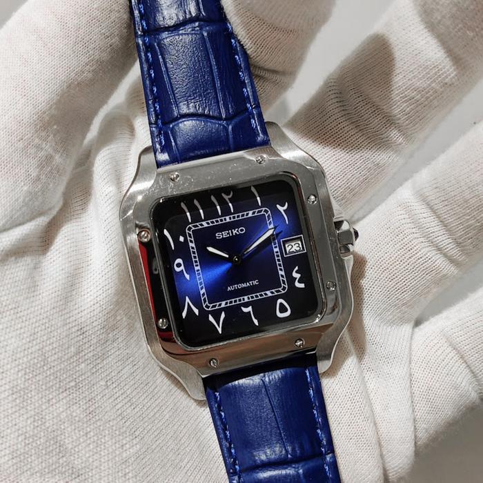 Jam Mod Seiko Santos Arabic NH35 Automatic Kulit Biru