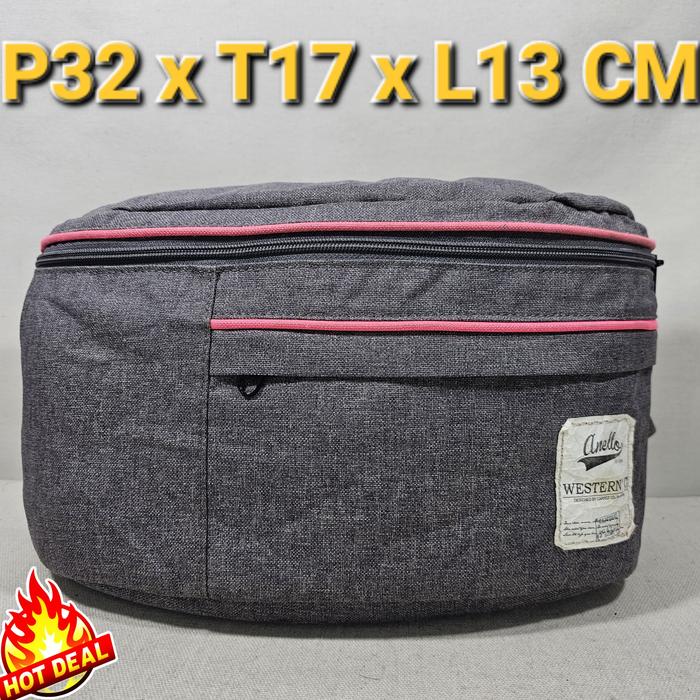 Anello original japan sling crossbody waist bag tas selempang bisa pinggang unisex abu