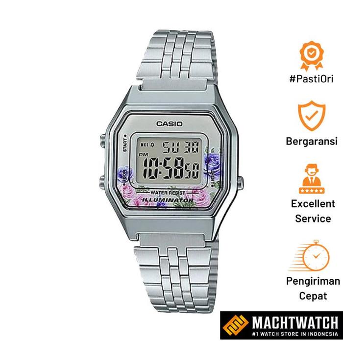 Original Jam Tangan Wanita Casio General LA680WA-4CDF Ladies Flower Design Digital Dial Stainless St