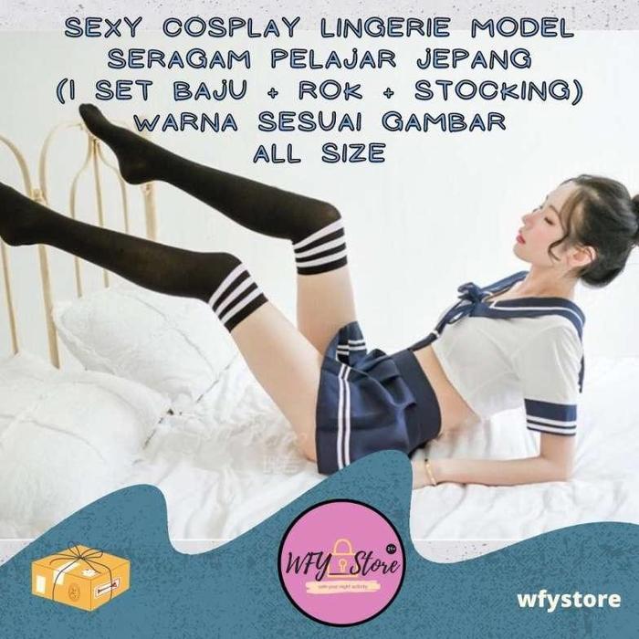 SEXY LINGERIE COSPLAY SERAGAM SEKOLAH JEPANG SET BAJU + ROK + STOCKING