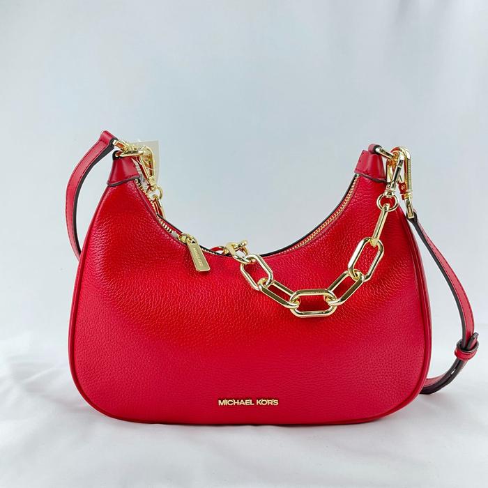 tas wanita mk cora large zip pouchette bright red vj