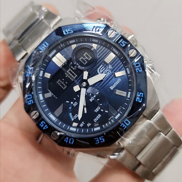 Jam Tangan Pria Casio EDIFICE ECB-10DB-1B ECB-10 Dual Time Silver Steel
