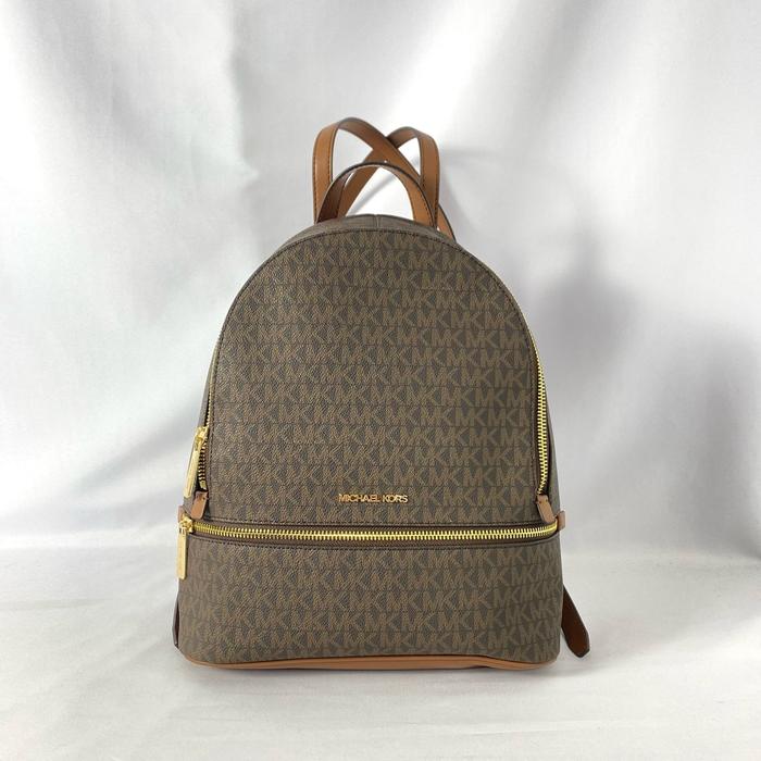 tas wanita mk rhea medium zip backpack brown vj