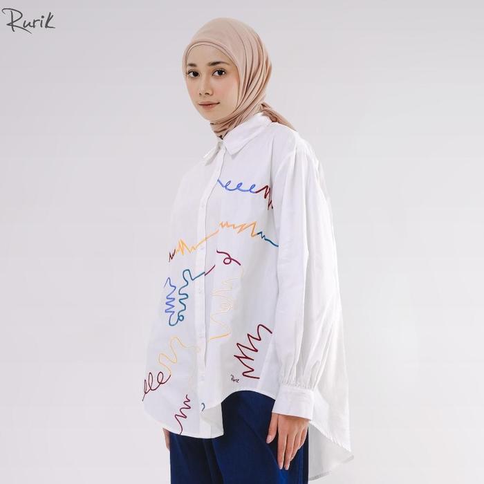 Rurik Kemeja Wanita Katun Bordir Doodle Embroidery Shirt