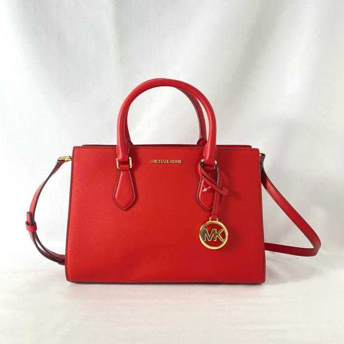 tas wanita mk sheila medium satchel bright red vj