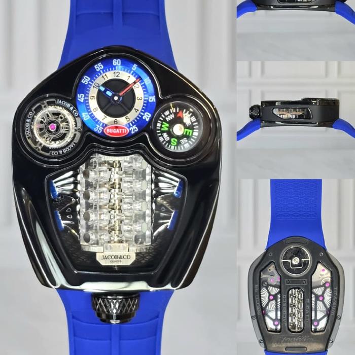 Jam tangan Swiss Quartz Baterai JACOB & CO Bugatti Tourbillon Rubber