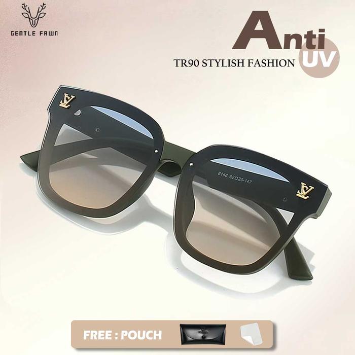 Gray Pink Kacamata Sunglasses Wanita Anti UV 400 Bahan TR90 Ringan Dan Kuat Style Kotak Terbaru 8146