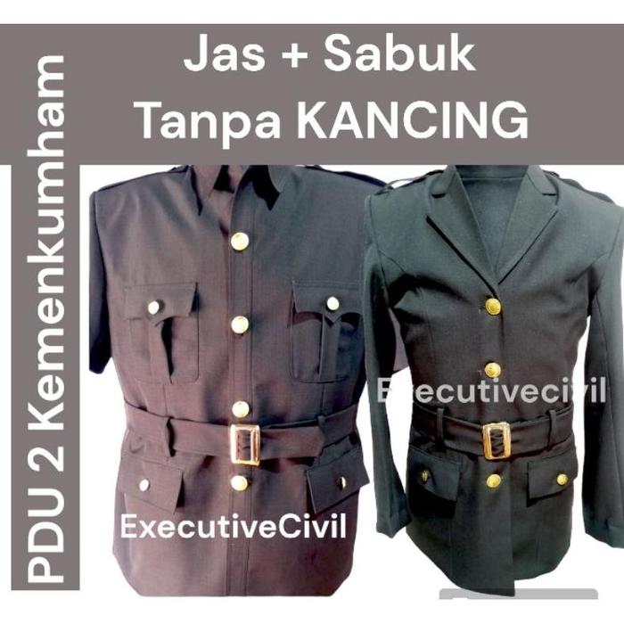 Seragam Kemenkumham PDU 2 kain Allwork, Jas+sabuk, TANPA KANCING