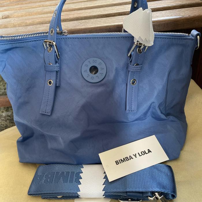 Tas wanita Bimba y lola bolso medium blue nylon triple compartment