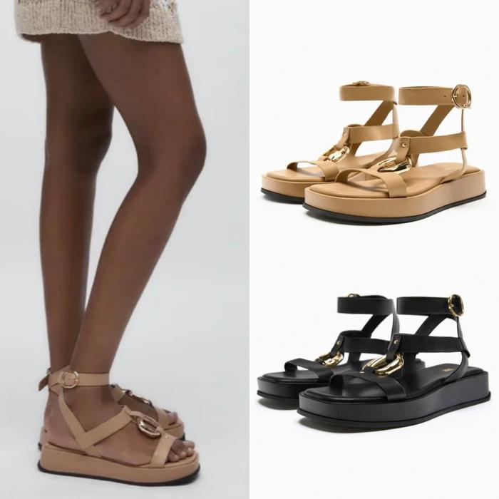 Sandal ZARA Leather Flatform Shoes Wanita