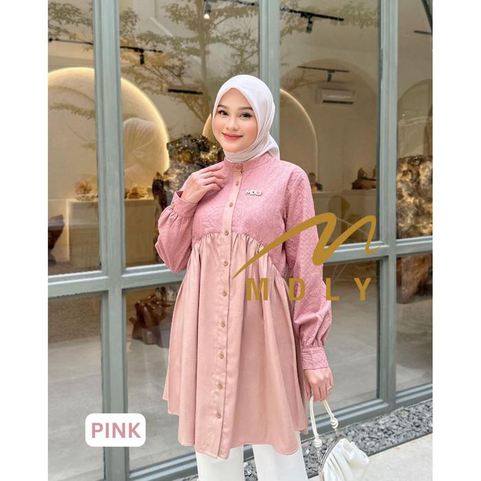 MDLY Baju kemeja atasan wanita muslim/Tunik wanita Kombinasi Bordir/Tunik Casual/Sheva Tunic by MDLY