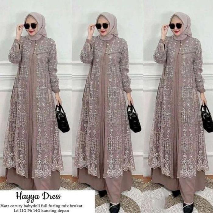 Gamis Brokat Pesta Wanita Muslimah Terbaru 2023 / Dress Hayya / Gamis Wanita Bahan Ceruti Babydoll M