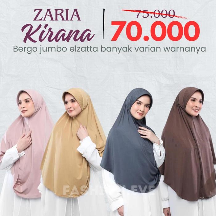 Bergo Elzatta Kerudung Hijab Jilbab Instan Jumbo Syari Polos Elzatta Zaria Kirana