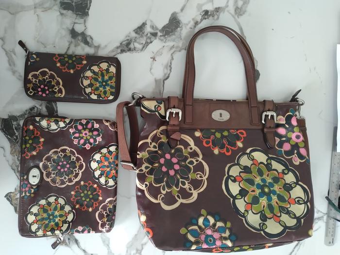 Tas Fossil Keyper 1 set dengan dompet dan dompet kosmetik 100% Original