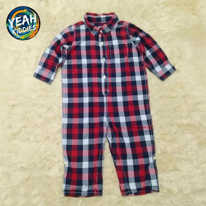 JUMPER ROMPER TARTAN BABY GAP ANAK BAYI COWOK LAKI LAKI SIZE 1 TAHUN 12 18 BULAN MERAH