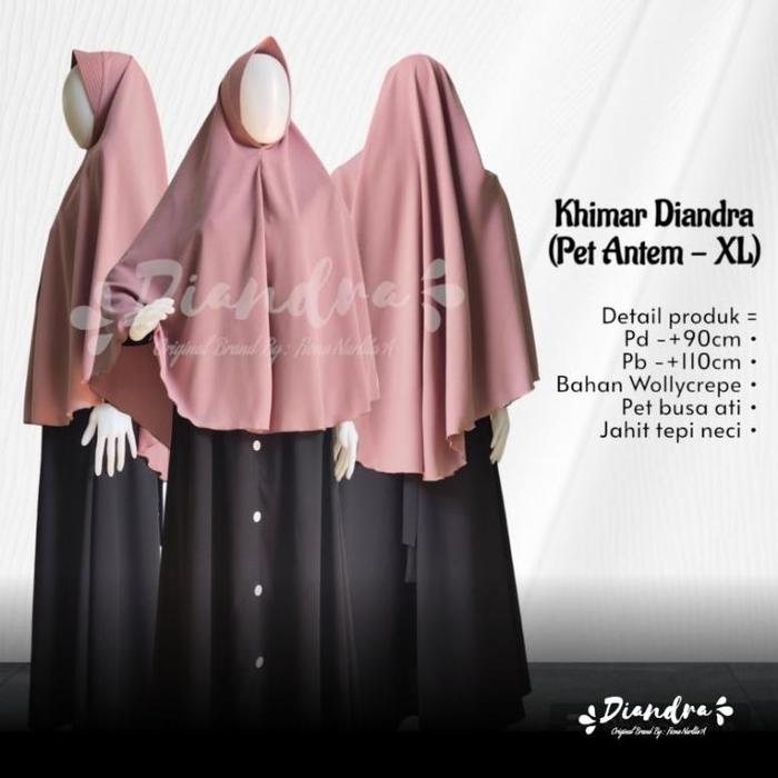 [Diandra Hijab]Jilbab Wollycrepe Syar'I Xl Kerudung Wollycrepe Khimar Jumbo Syar'I Pet Antem Dewasa