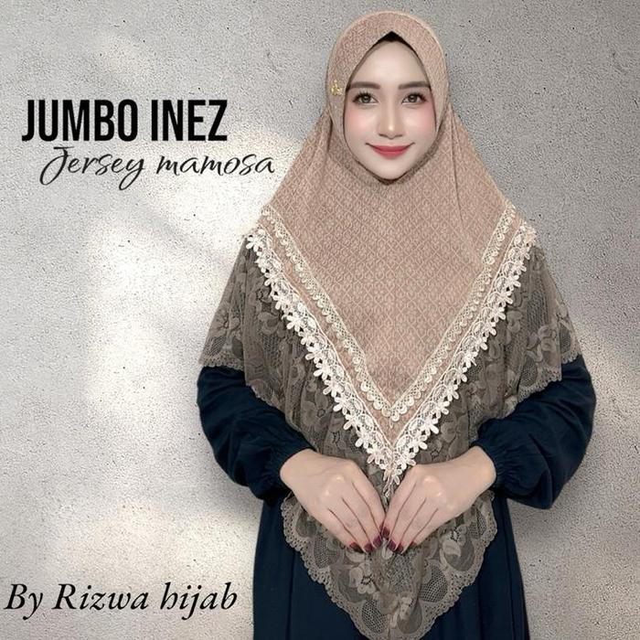 Hijab Instan Bergo Inez Renda Jumbo Mewah Jersey Mamosa By Rizwa Kerudung Wanita Muslim