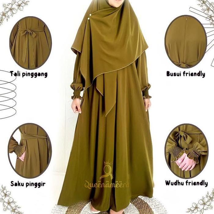 ABAYA QUEEN terbaru set Hijab Segi empat Syar'i 130×130 bahan Wolfis LUXURY Grade A \ Gamis Syar'i \