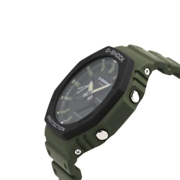 Jam Tangan Pria Casio G-Shock GA-2110SU-3ADR Color Series Black Digital Analog Dial Green Resin Band