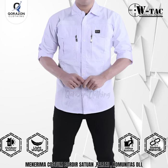 Kemeja Tactical W-TAC ORIGINAL Putih Lengan Pendek Baju Kantor Lapangan Reskrim Outdoor Activities