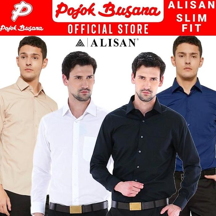 Pojok Busana Alisan Kemeja Lengan Panjang Slim Fit dan Premium Pria - Hitam Putih Biru Abu Maroon Da